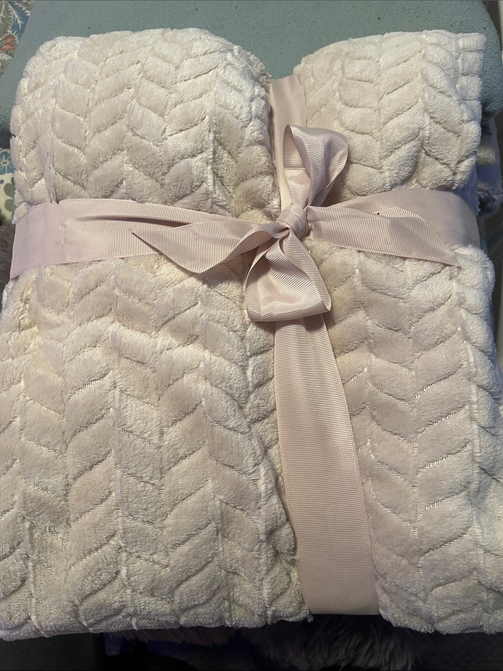 Plush Chevron Throw Blanket in Cream